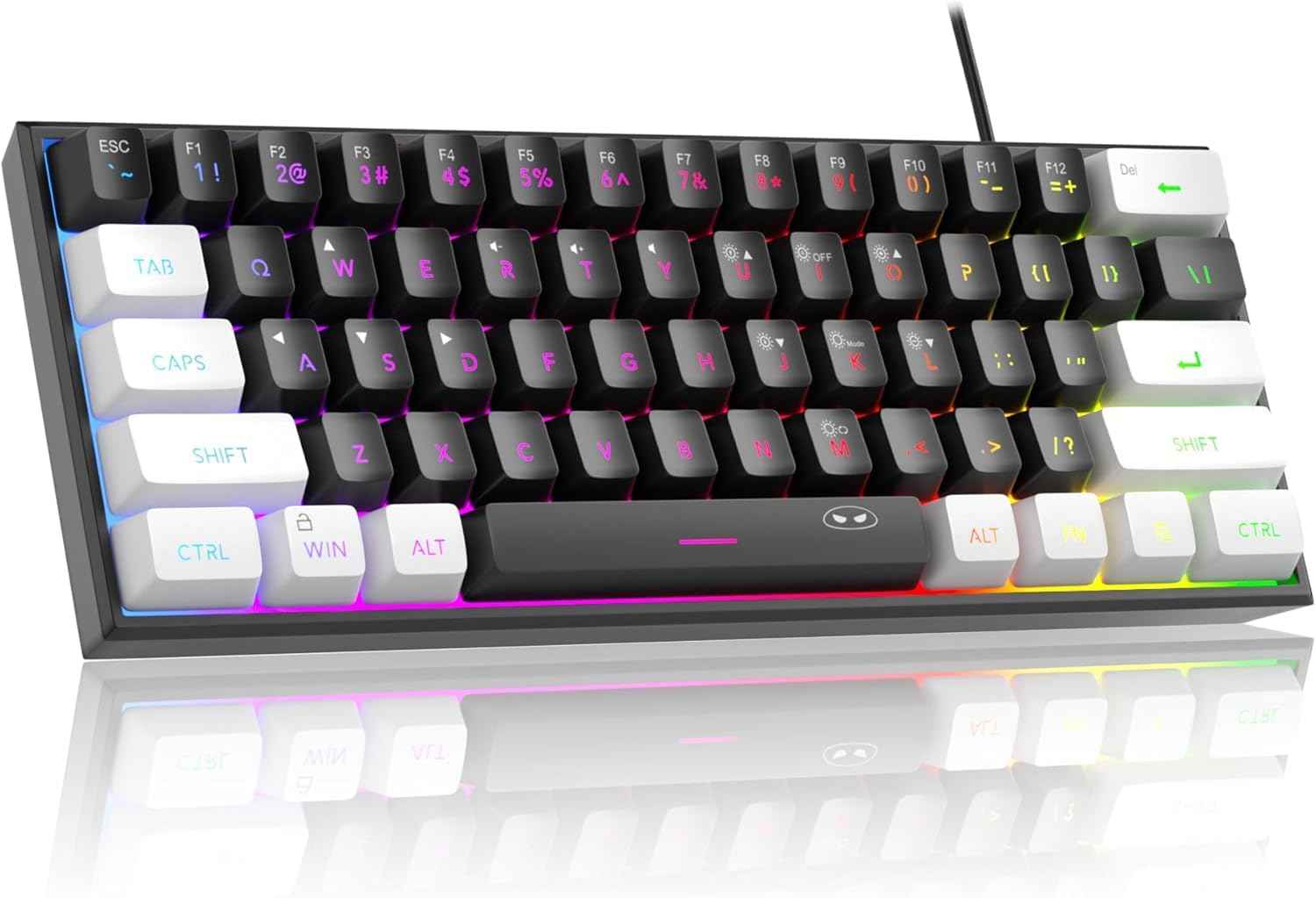 MageGee Mini Gaming Keyboard, 60% Percent Keyboard, 61 Keys Mechanical Feel, Compact RGB Backlit, Waterproof Circuit Board (Blue White)