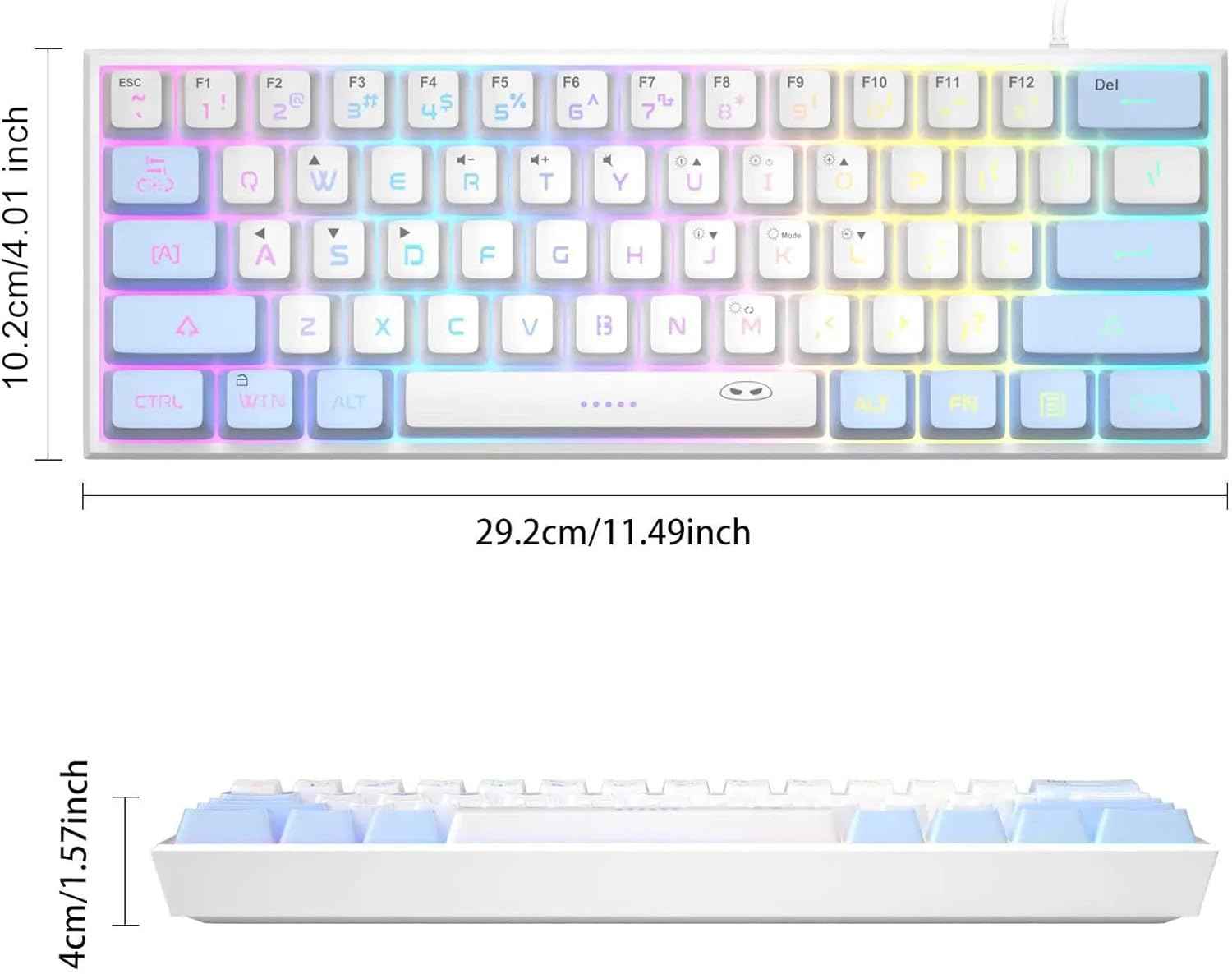 MageGee Mini Gaming Keyboard, 60% Percent Keyboard, 61 Keys Mechanical Feel, Compact RGB Backlit, Waterproof Circuit Board (Blue White)