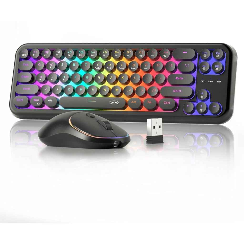 60% Retro Typewriter Round 2.4G Wireless Keyboard and Mouse