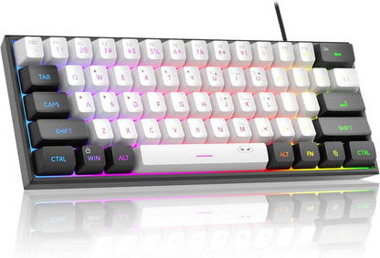 MageGee Mini Gaming Keyboard, 60% Percent Keyboard, 61 Keys Mechanical Feel, Compact RGB Backlit, Waterproof Circuit Board (Blue White)