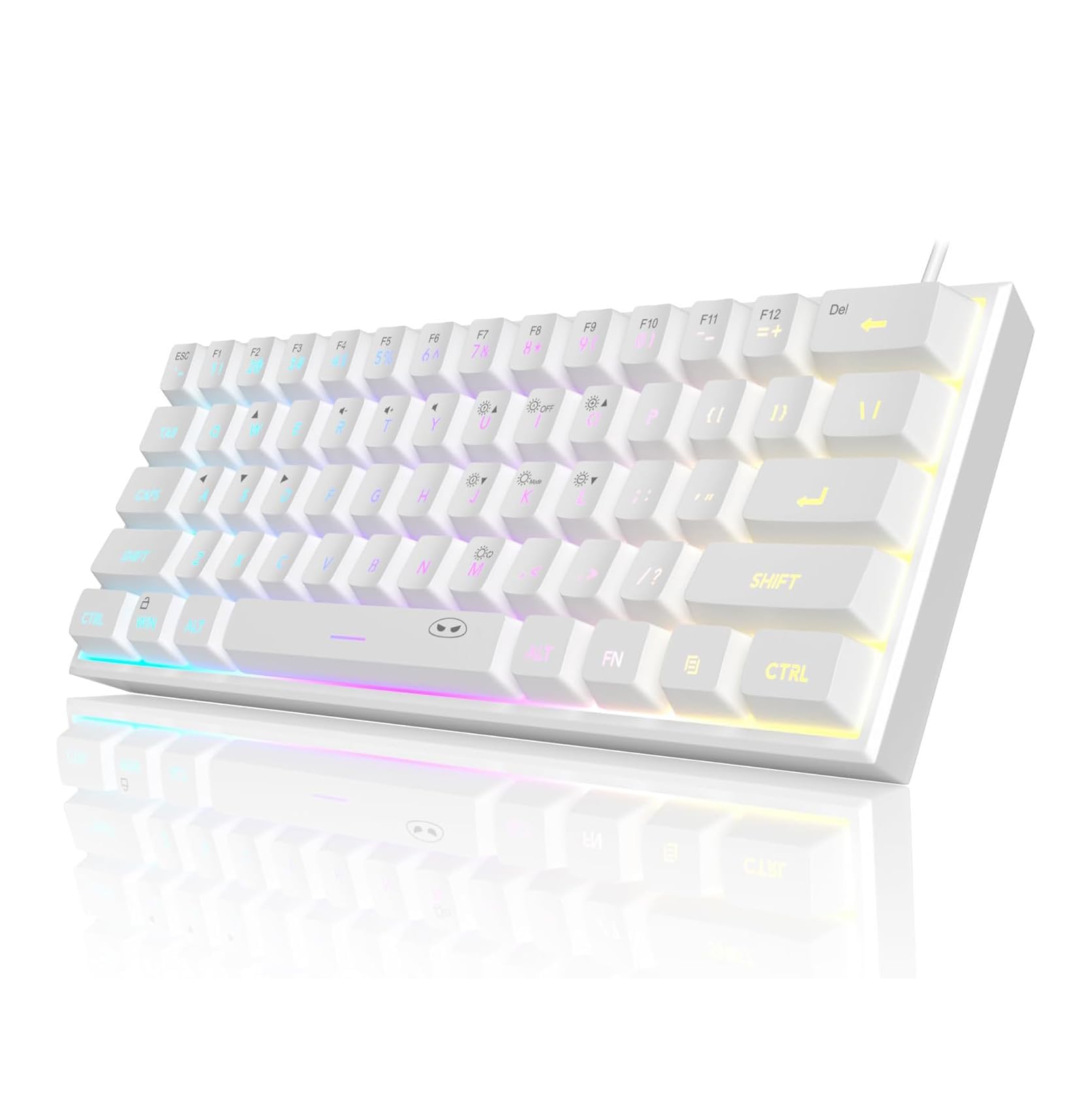 MageGee Mini Gaming Keyboard, 60% Percent Keyboard, 61 Keys Mechanical Feel, Compact RGB Backlit, Waterproof Circuit Board (Blue White)