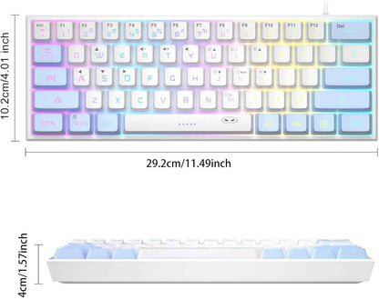 MageGee Mini Gaming Keyboard, 60% Percent Keyboard, 61 Keys Mechanical Feel, Compact RGB Backlit, Waterproof Circuit Board (Blue White)