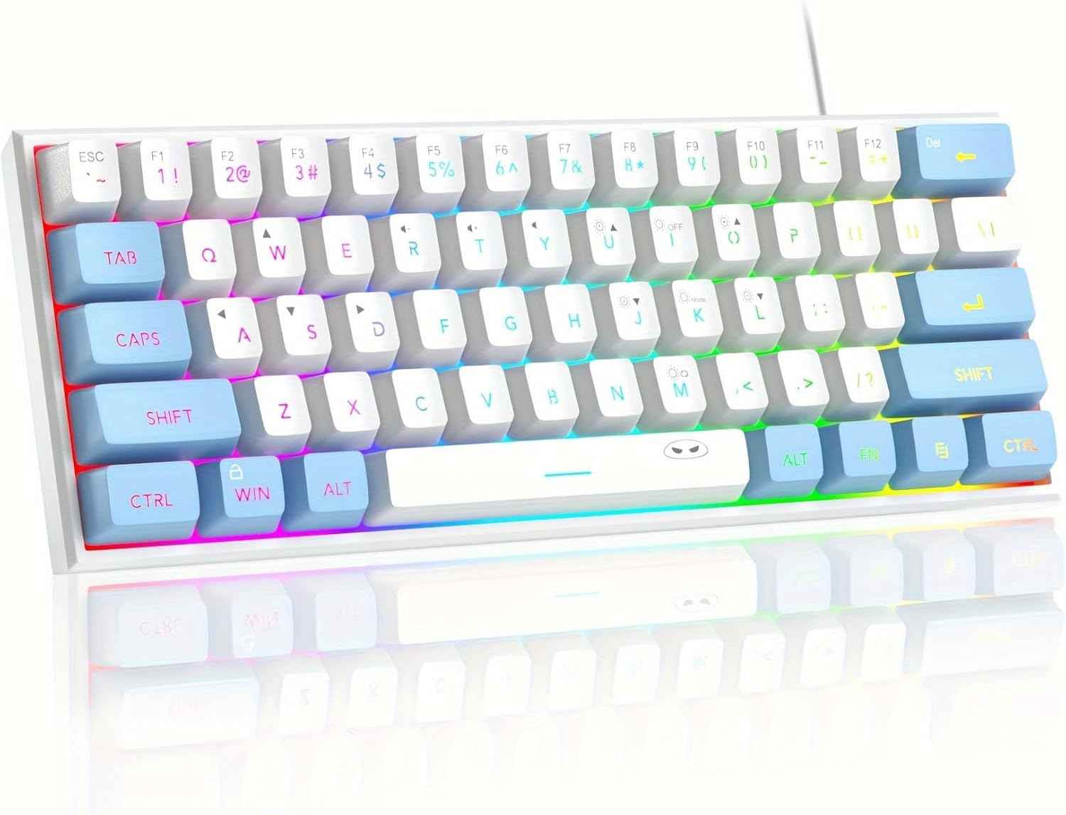 MageGee Mini Gaming Keyboard, 60% Percent Keyboard, 61 Keys Mechanical Feel, Compact RGB Backlit, Waterproof Circuit Board (Blue White)