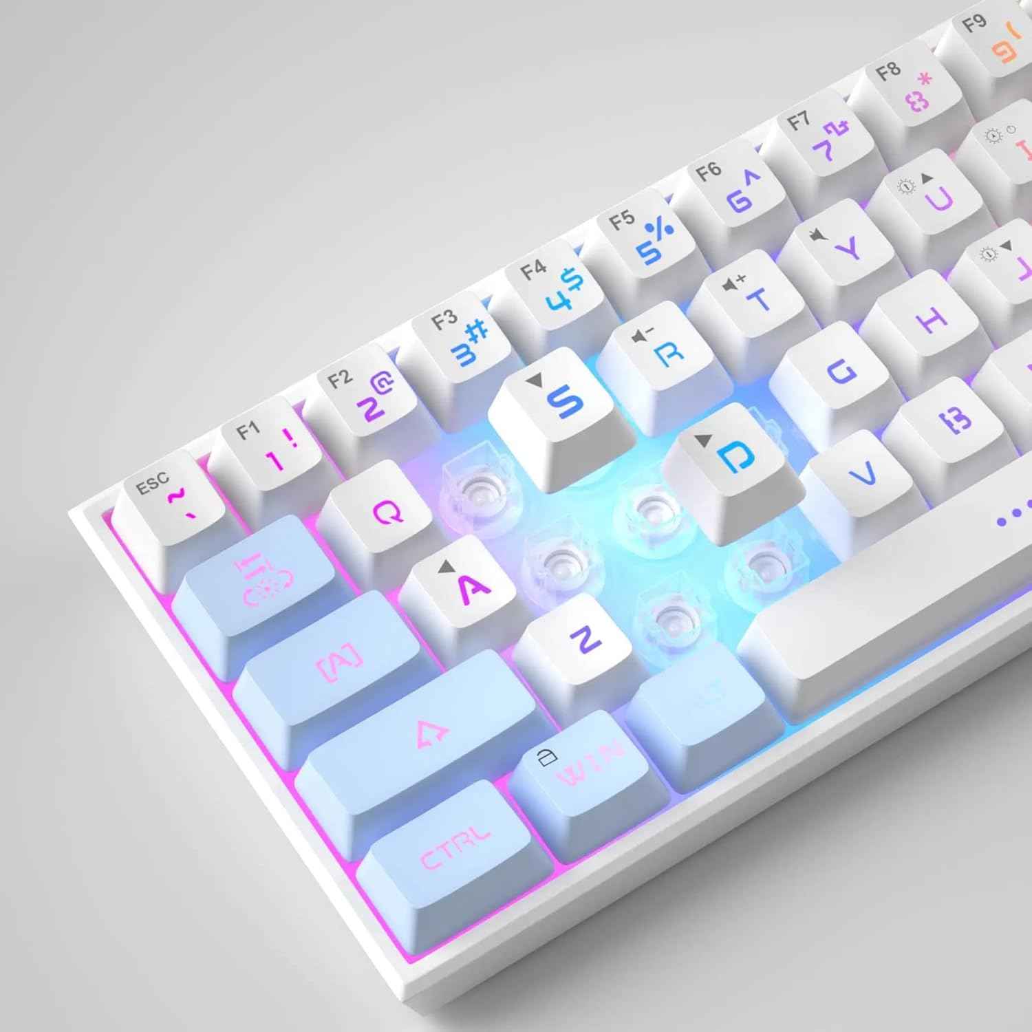 MageGee Mini Gaming Keyboard, 60% Percent Keyboard, 61 Keys Mechanical Feel, Compact RGB Backlit, Waterproof Circuit Board (Blue White)