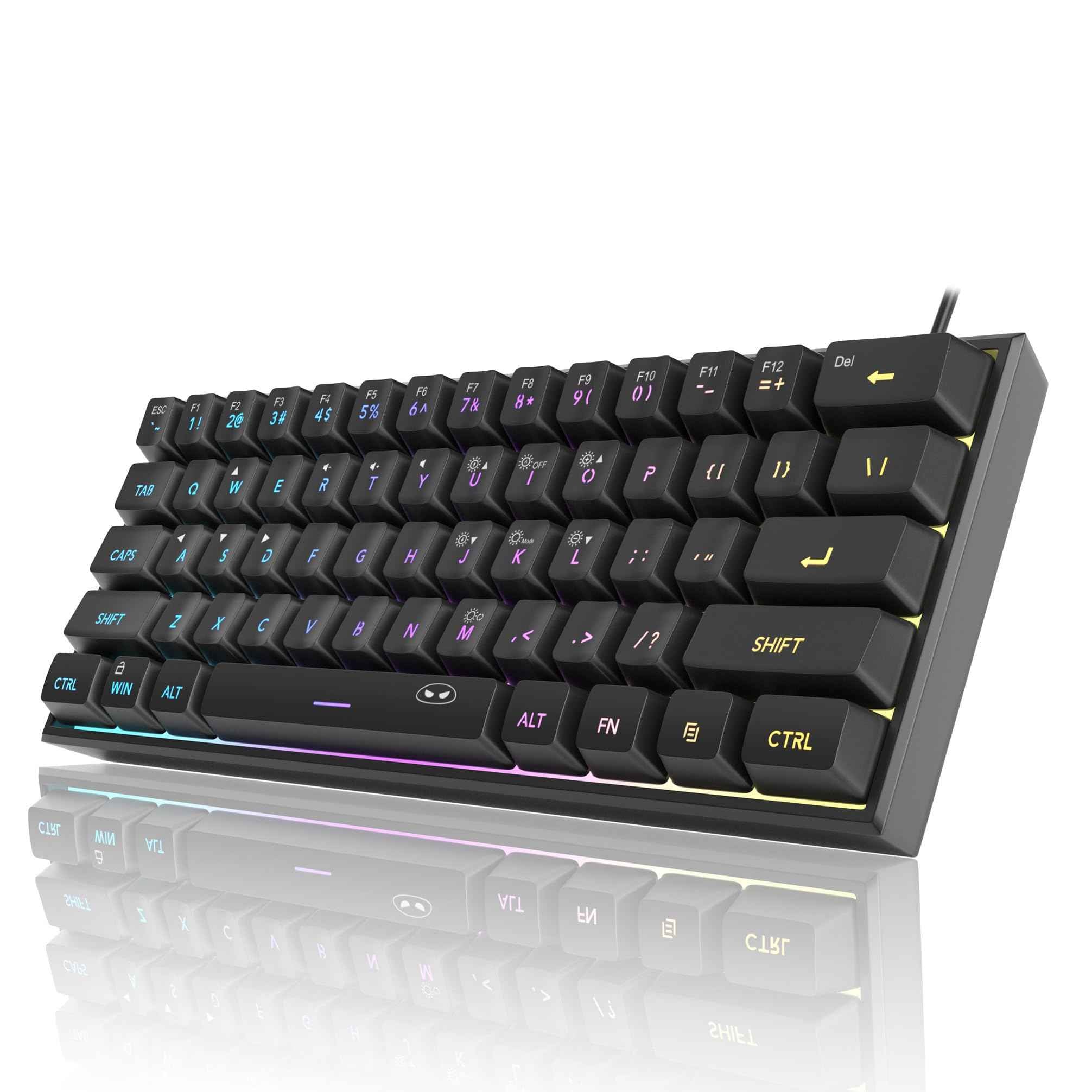 MageGee Mini Gaming Keyboard, 60% Percent Keyboard, 61 Keys Mechanical Feel, Compact RGB Backlit, Waterproof Circuit Board (Blue White)