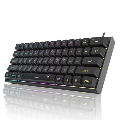 MageGee Mini Gaming Keyboard, 60% Percent Keyboard, 61 Keys Mechanical Feel, Compact RGB Backlit, Waterproof Circuit Board (Blue White)