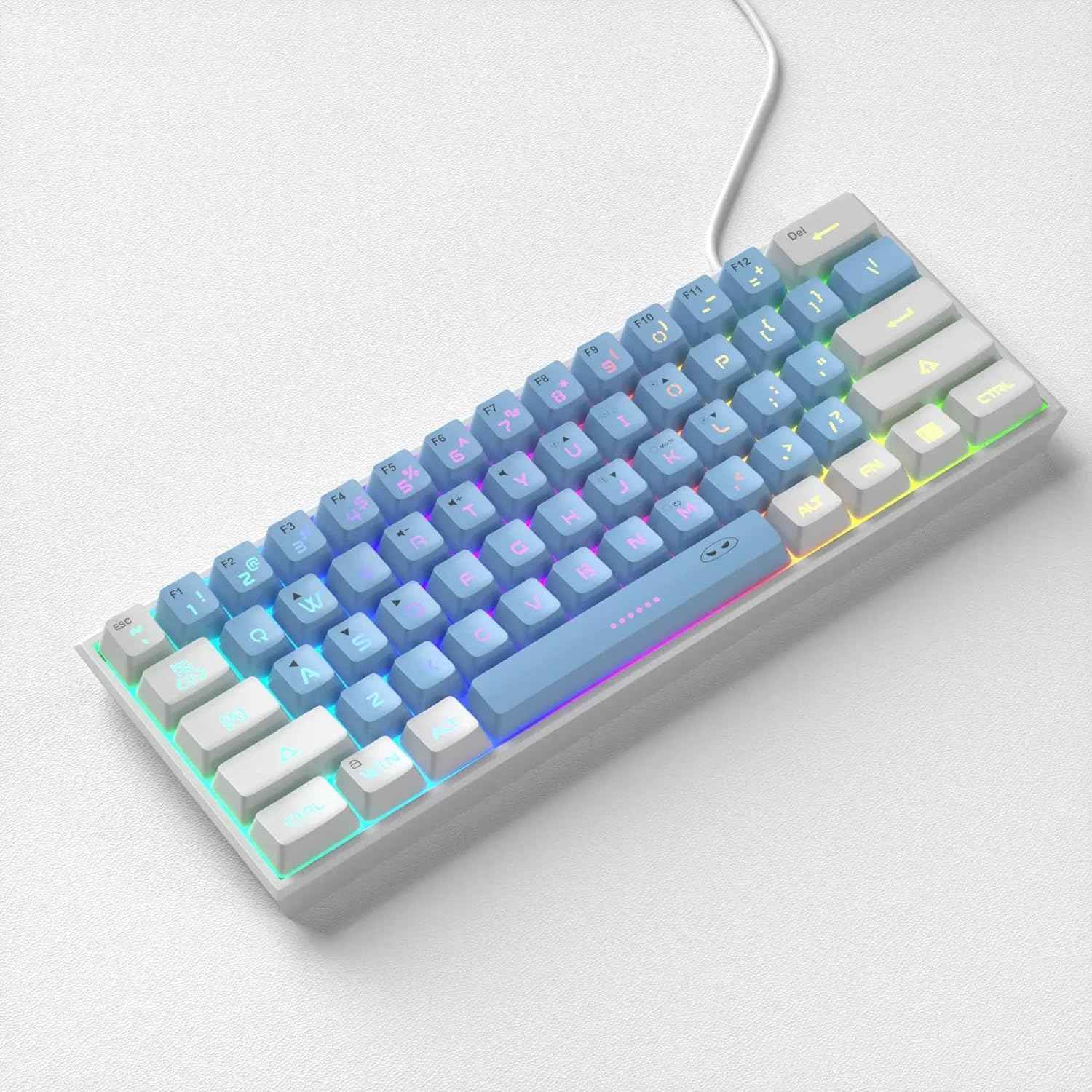 MageGee Mini Gaming Keyboard, 60% Percent Keyboard, 61 Keys Mechanical Feel, Compact RGB Backlit, Waterproof Circuit Board (Blue White)