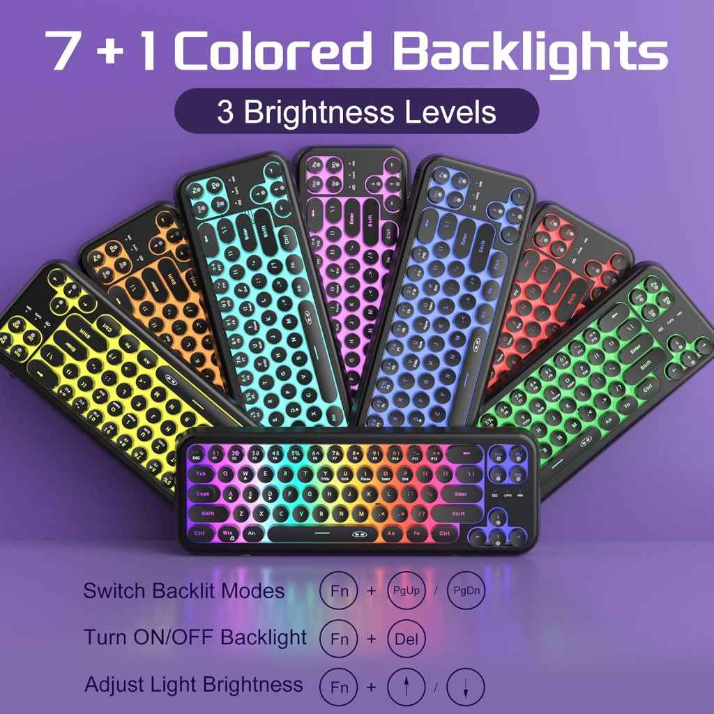 60% Retro Typewriter Round 2.4G Wireless Keyboard and Mouse