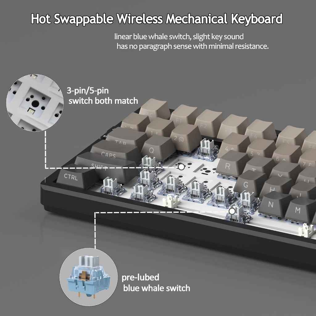 MageGee LIGHT87 2.4G/USB-C/BT5.0 8000mAh Wireless Creamy Keyboard