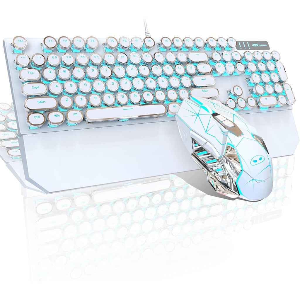 Typewriter Mechanical Gaming Keyboard and Mouse Combo, Retro Punk